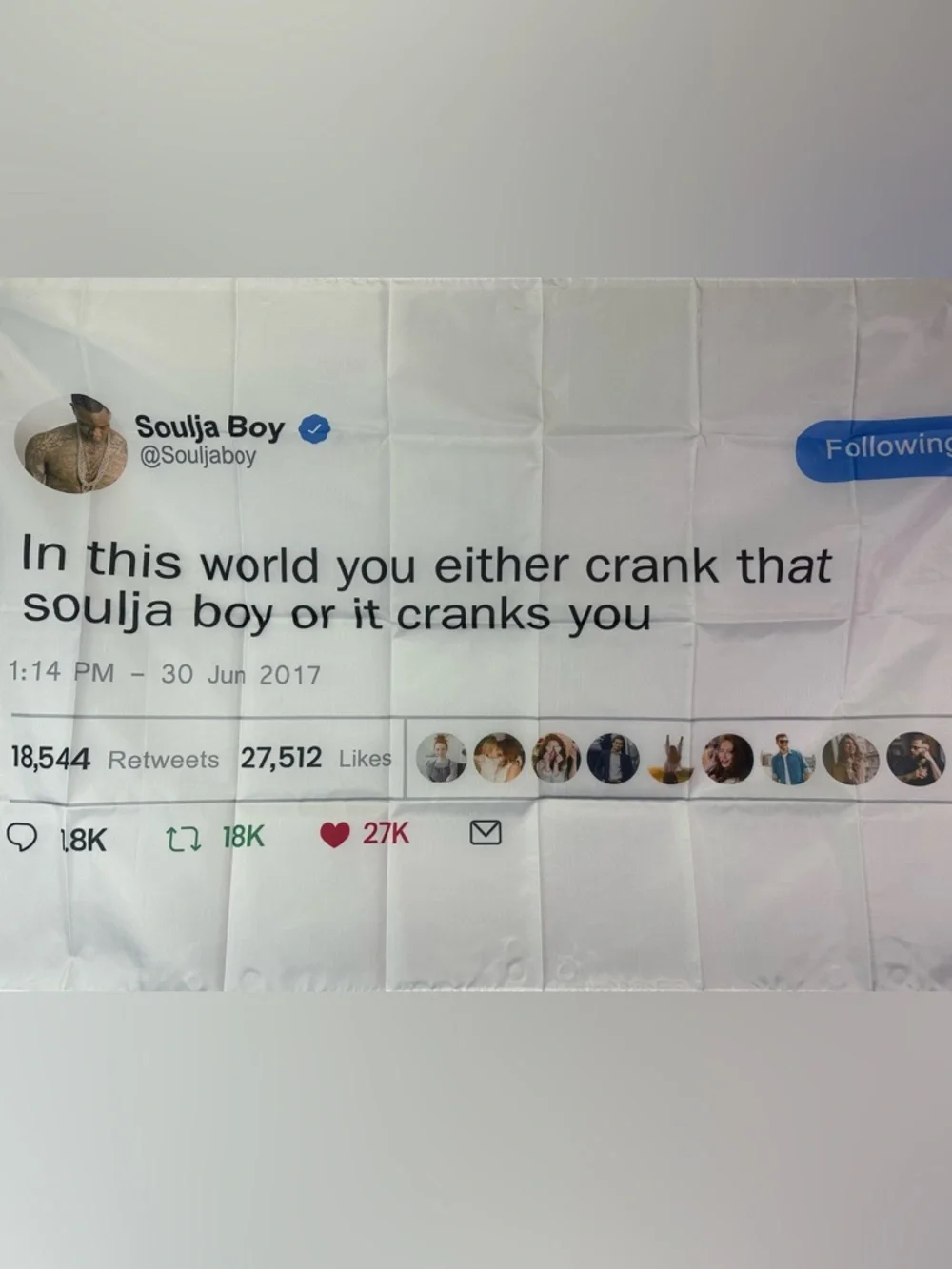 Soulja Boy Funny Tweet Banner Tapestry 5x3Ft. With 4 Grommets